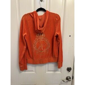 Vintage 90s Y2K Juicy Couture Womens XL embroideredVelour Full Zip Hoodie Orange